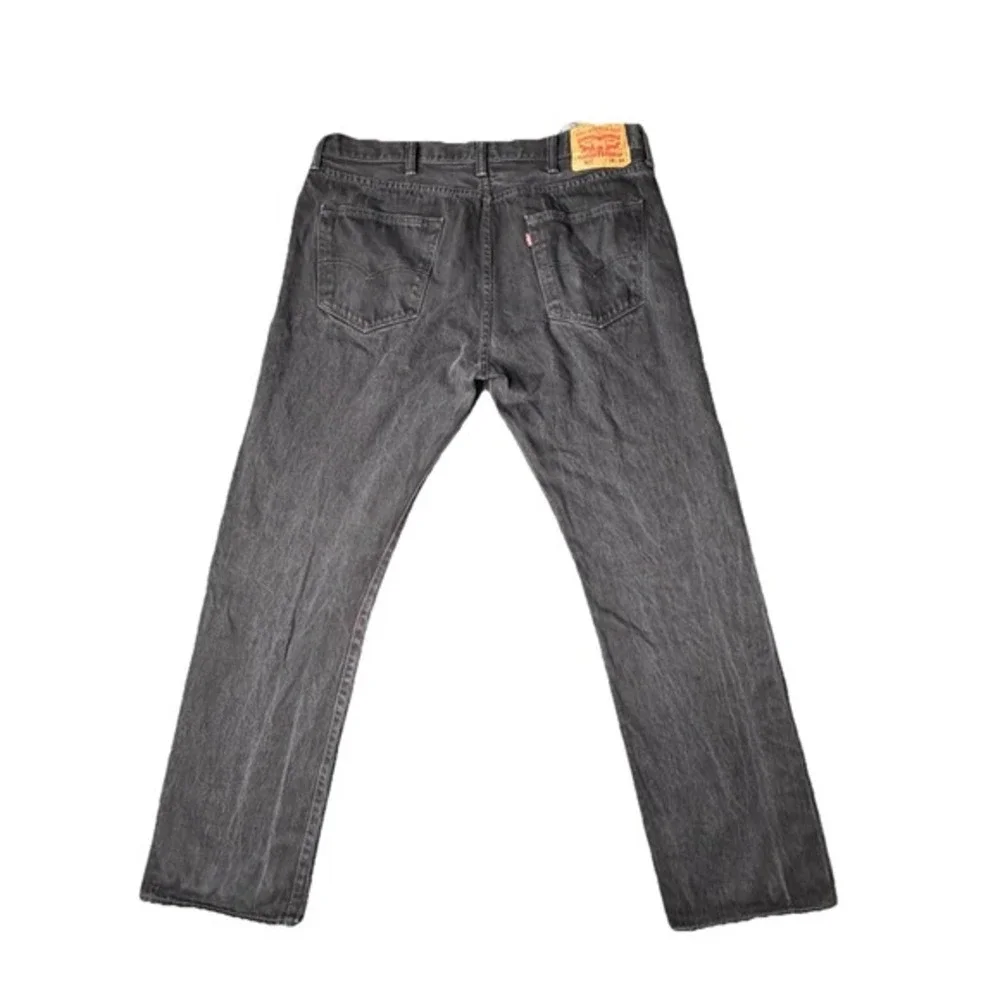Levis 501‎ Jeans Mens 38x34 Black Button Fly Straight Leg Dark Wash Denim